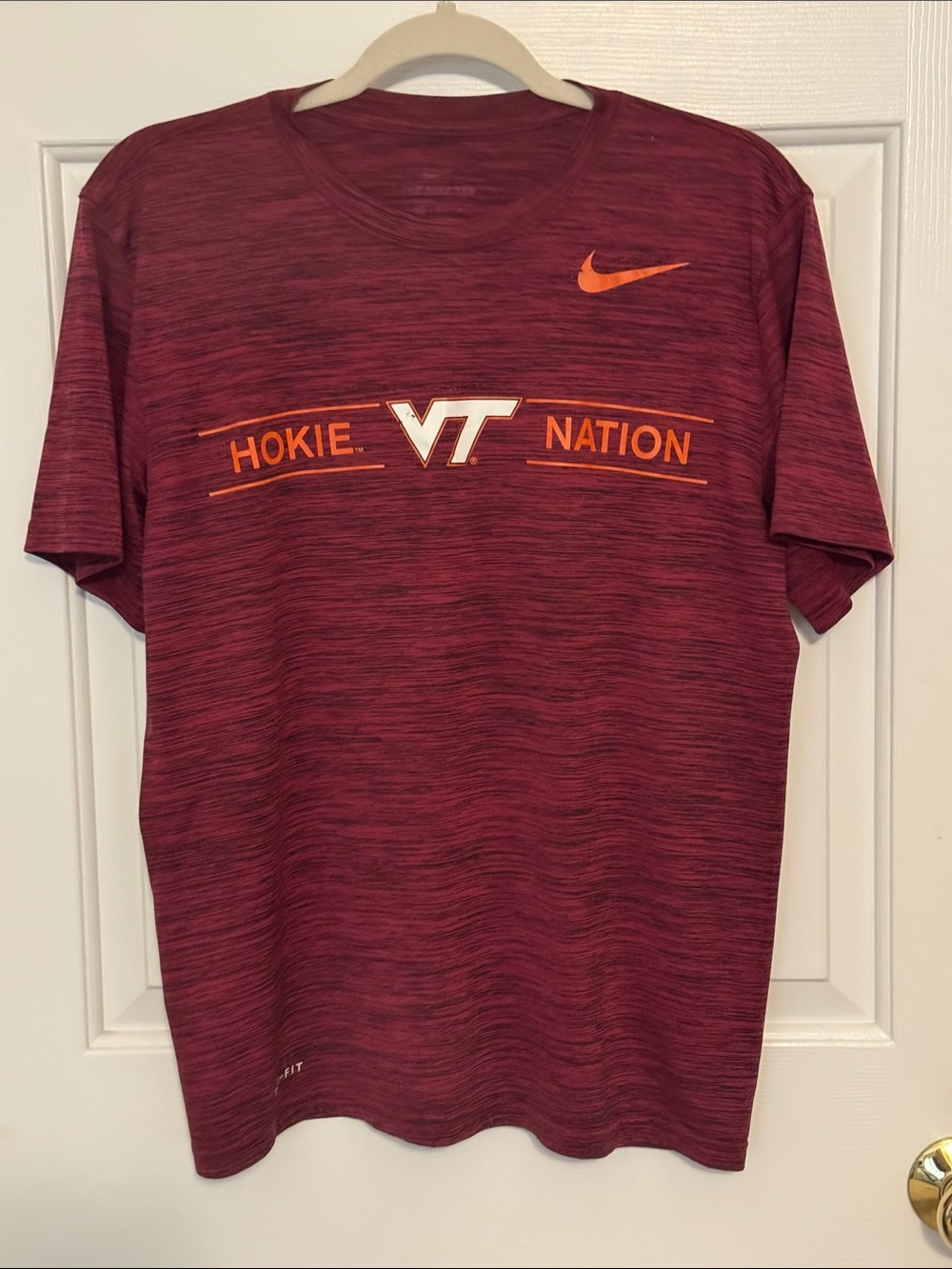 Nike Dri Fit Maroon and Orange VT Hokie Nation Performance Tee size M